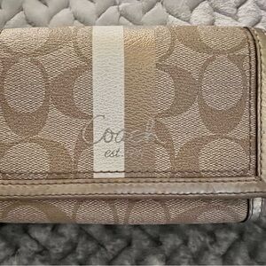 Coach Tan & Gold Canvas & Leather Trim Signature Wallet.